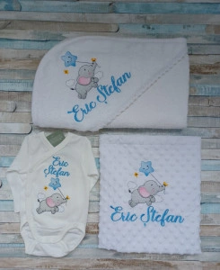 Set cadou Nou nascut-Elefantel bleu , 3 piese