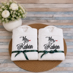 Set halate baie din bumbac ,personalizate ''Mr si Mrs ''
