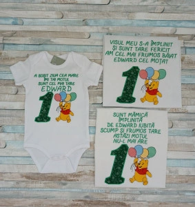 Set tricouri aniversare 1 an ,Winnie Verde