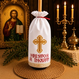 Stergar pentru lumanarea de Paste HRISTOS A INVIAT 45x45 cm AURIU CU ROSU