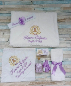 Trusou botez fetita Ursulet lila ,8 piese