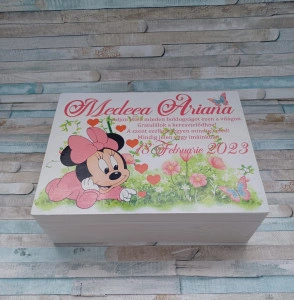 Cufar lemn personalizat Minnie Mouse - pentru trusou botez
