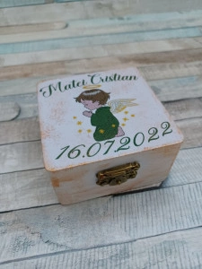 Cutie prima suvita botez personalizata Ingeras verde