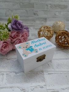 Cutie suvita botez personalizata Ursulet Bleu