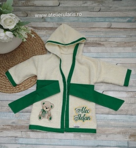 Halat de baie copii din bumbac 100% Ursulet verde