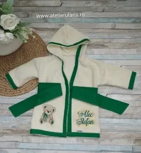 Halat de baie copii din bumbac 100% Ursulet verde