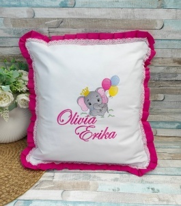 Pernita personalizata cu nume Elefantel cu baloane 40x40cm