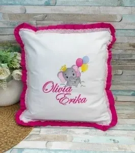 Pernita personalizata cu nume Elefantel cu baloane 40x40cm