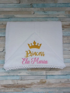 Prosop bebe cu gluga 60x125 cm personalizat Princess