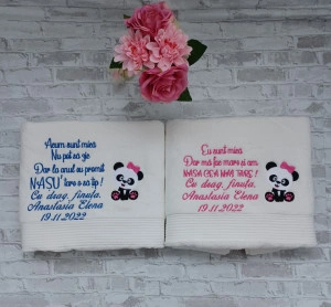 Set 2 prosoape 70x140 cm Cadou nasi de botez ,Panda