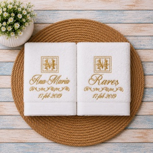Set 2 prosoape personalizate Monograma,nume si data- 70x140 cm