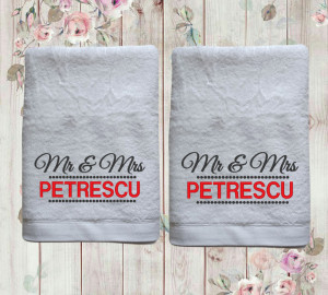 Set 2 prosoape personalizate Mr & Mrs