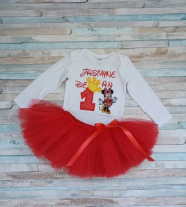 Set aniversar 1 an tutu si body Minnie Red/ Roz