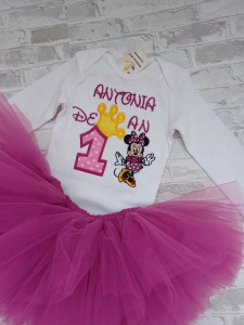Set aniversar 1 an tutu si body Minnie Red/ Roz