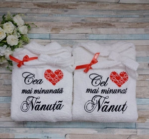 Set halate baie bumbac personalizate Nanuta si Nanut Inima