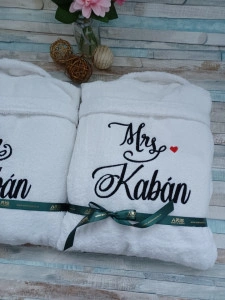 Set halate baie din bumbac ,personalizate ''Mr si Mrs ''