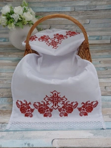 Stergar brodat pentru coș Flori grena