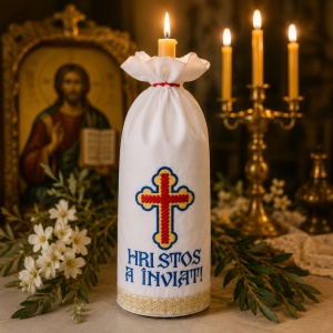 Stergar pentru lumanarea de Paste HRISTOS A INVIAT 45x45 cm tricolor