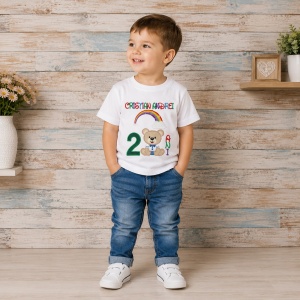 Tricou aniversar tematica Ursulet curcubeu
