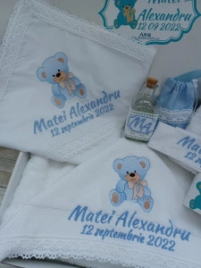 Trusou botez Ursulet Bleu Teddy Bear ,8 piese