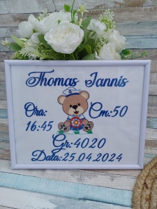 Cadou nou nascut Rama foto personalizata cu datele de nastere Ursulet marinar