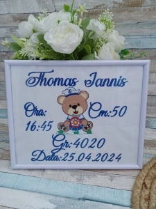 Cadou nou nascut Rama foto personalizata cu datele de nastere Ursulet marinar