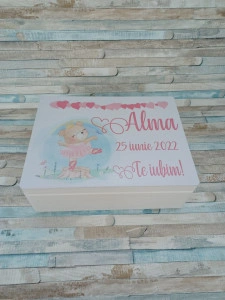 Cufar personalizat / cutie trusou din lemn pentru trusou Ursulet,dimensiune 40/30/10 cm