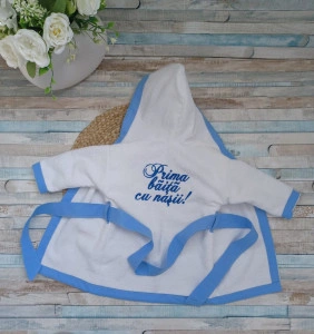 Halat de baie copii din bumbac 100% Prima baita cu nasii