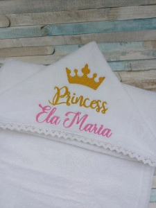 Prosop bebe cu gluga 60x125 cm personalizat Princess
