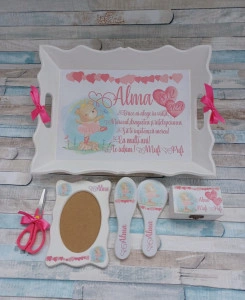 Set mot Set turta 1 an – pachet personalizat – Ursulet Fetita Roz