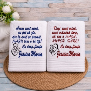 Set prosoape Cadou Nasi Botez Desi sunt mica -Acum sunt mica