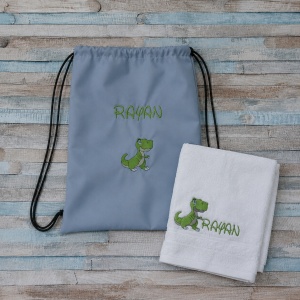 Set saculet si prosop Dinozaur, pentru gradinita/cresa, 45×35 cm