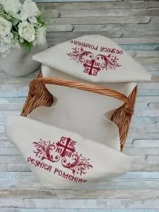 Stergar brodat pentru cos Cruce Vesnica Pomenire bej