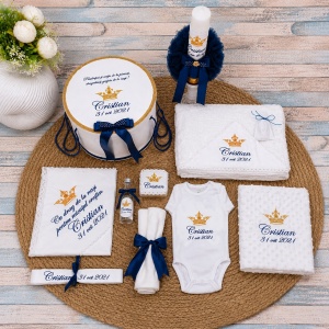 Trusou botez Coronita- Micul Print Bleumarin , 11/ 12 piese