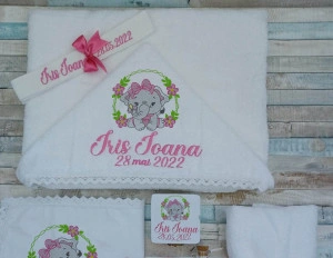 Trusou botez fetita Elefantica roz, 8 piese