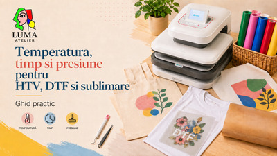Temperatura, timp și presiune pentru HTV, DTF și sublimare — ghid practic