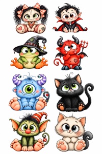 Set 8 printuri DTF Halloween – modele mici