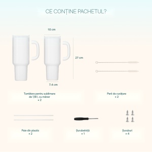 Set 2 tumblere LOKLiK cu mâner pentru sublimare, 1.180 ml - Img 2