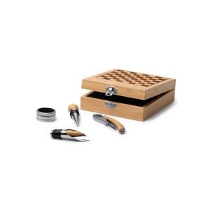 Set accesorii vin cu șah, cutie din bambus, 14,8 x 16,5 x 5 cm - Img 4