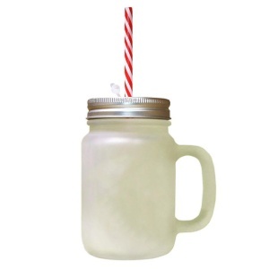 Cană din sticlă pentru limonadă și băuturi răcoritoare 400 ml, cu pai roșu – sublimare