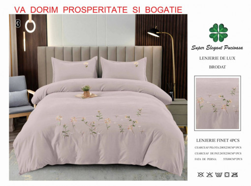 Lenjerie Bumbac Finet cu Broderie cu Floricele 4 piese Brop20