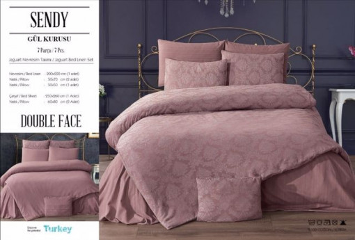 Set complet pentru pat din Jacquard Premium 7 piese cu 2 fete SENDY Pudra SE103