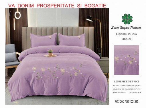 Lenjerie Bumbac Finet cu Broderie cu Floricele 4 piese Brop22