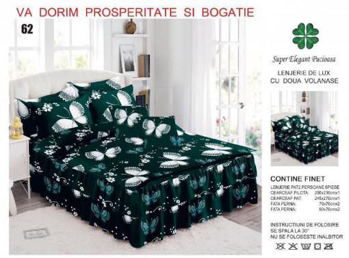 LENJERIE FINET 6 PIESE - PAT DE 2 PERSOANE CU VOLANASE PUCIOASA VOLP62