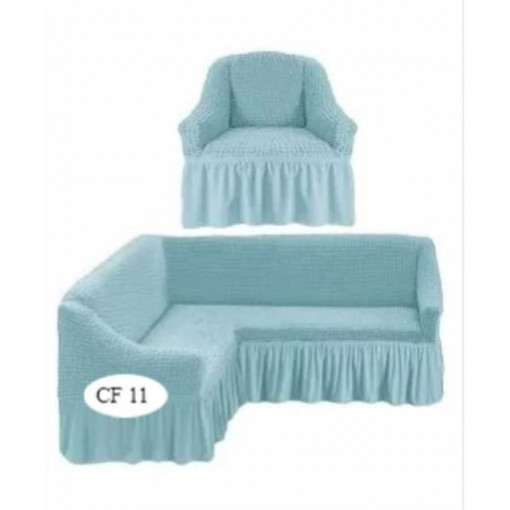 Set Huse pentru Coltar si Fotoliu Cu Volane Diverse Bleu