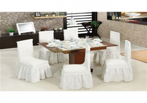 Set 6 Huse Elastice si Creponate cu Volan pentru Scaune - Diverse Culori
