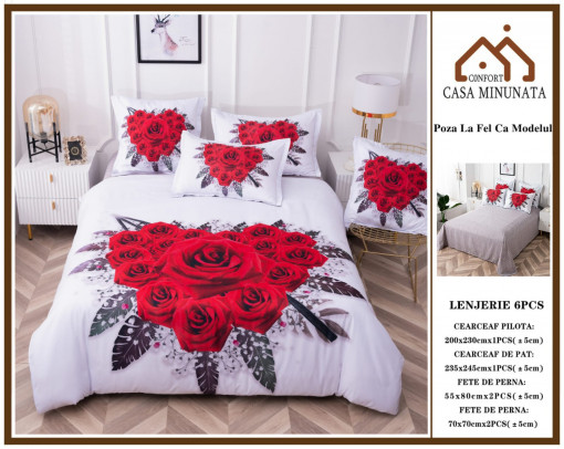 Lenjerie Finet Premium Pentru pat Dublu Buchet Trandafiri