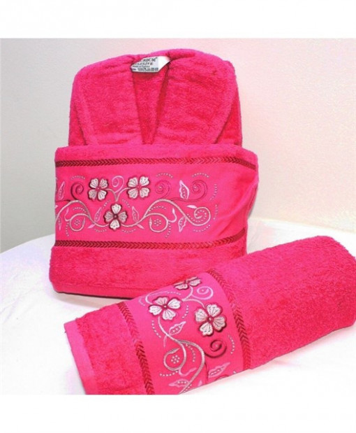 Set Prosop si Halat din Bumbac 3 Piese, My Murdum, MYM3-05 Fucsia
