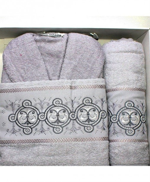 Set Prosop si Halat din Bumbac 3 Piese, My Murdum, MYM3-07 Gri