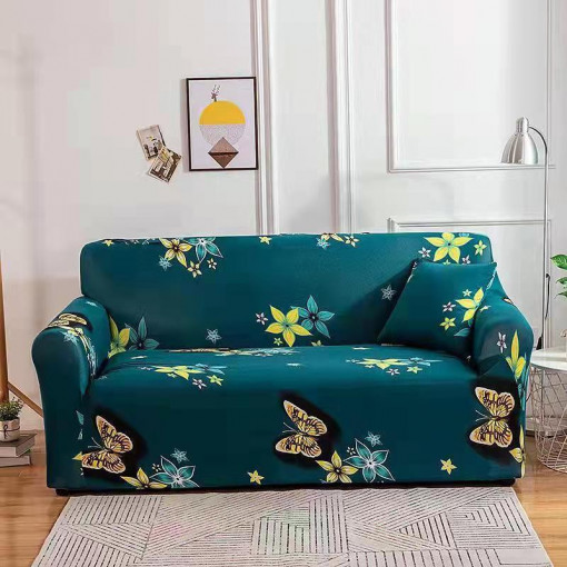 Husa Elastica Pentru Canapea 2 locuri Turcoaz Cu Fluturasi